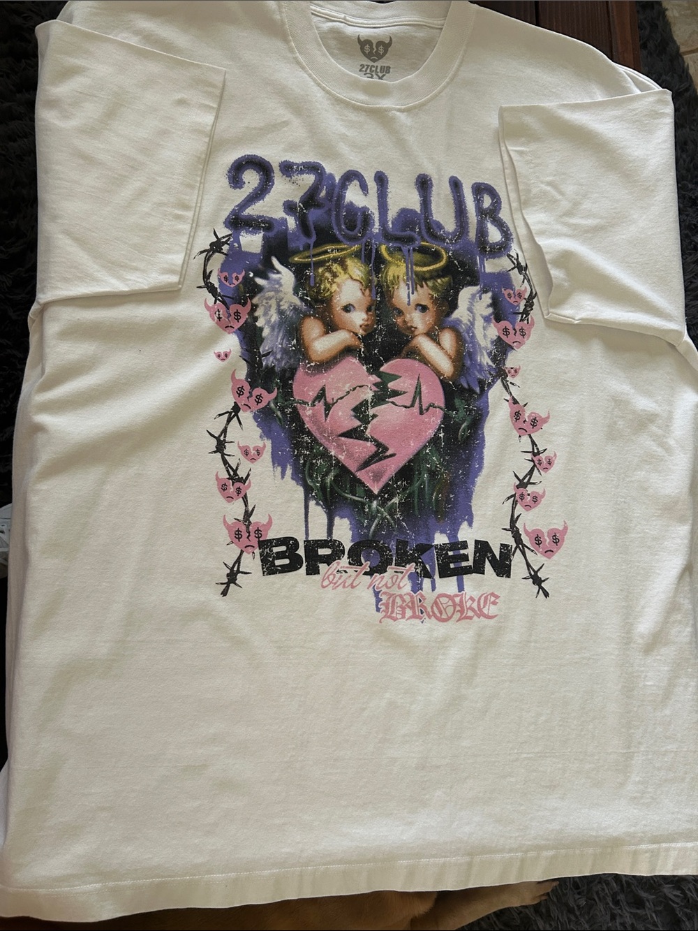 27Club It Takes Two Cherub Graphic Tee White Heavyweight Streetwear- L44